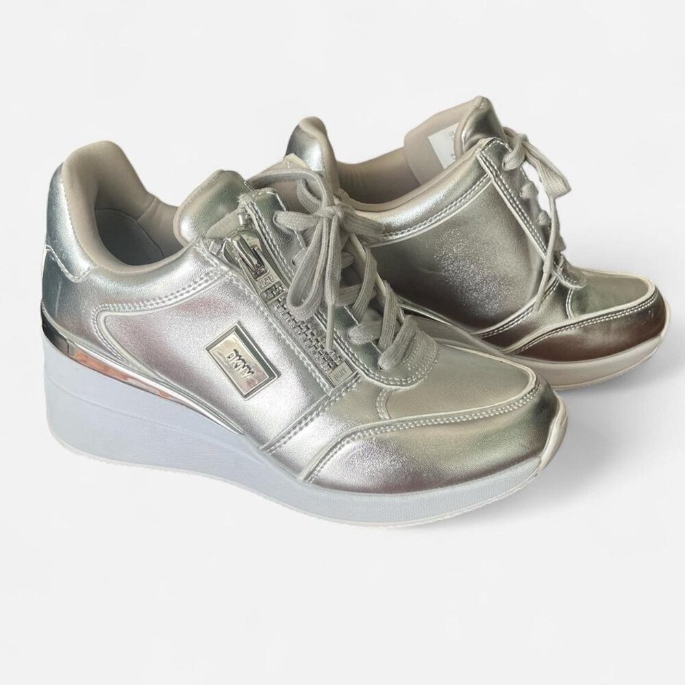 DKNY Silver Metallic Platform Sneakers